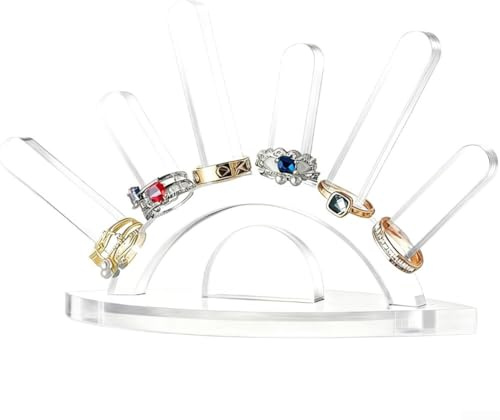 Eleganter Acryl-Ringhalter für Ringe mit 6 Ringpfosten zur Aufbewahrung und Präsentation, transparentes Design, geeignet für verschiedene Räume