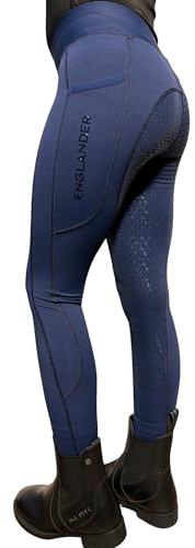 Englander Equestrian Aiya Childs Horse Riding Tights Full Seat Silicone Grip Leggings with 5 cm Covered Waistband Phone Pocket 4 Way Stretch Breathable Black or Navy