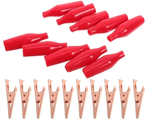 TOBBOMEY 10 Pezzi Morsetti a Coccodrillo Elettrici con Manicotto in Rame Naturale, Morsetti di Mini per Cavi Elettrici, Pinze a Coccodrillo Robuste per Saldatura e Test Domestici