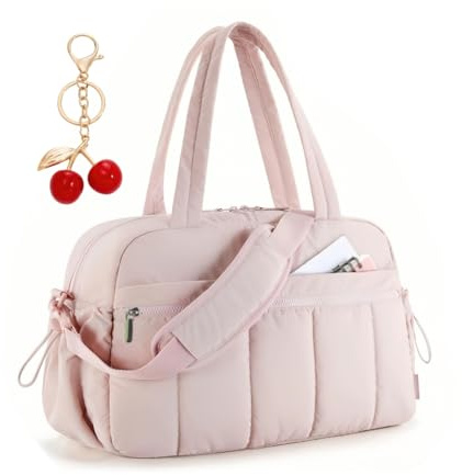 VOKUVIKU Sportväska för kvinnor - Stor fitnessväska med körsbärshängen (present), vattentät reseväska för gym, simning, resor, Rosa, 42 x 19 x 30 cm