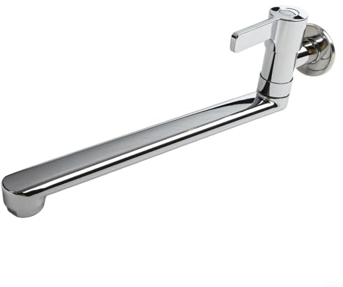 Kaltwasserarmatur mit erweiterter Reichweite, wandmontierter Wasserhahn für Spüle, drehbares Edelstahl-Design, Luftsprudler zur Minimierung von Spritzern während des Gebrauchs (25 cm)
