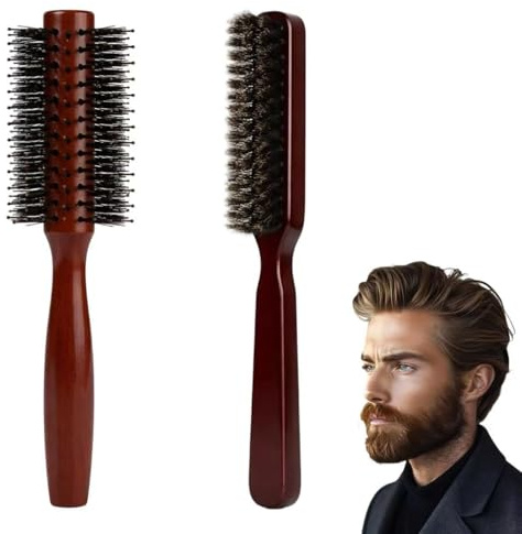 2 st skäggborste för män, skäggborste för män med rund hårborste, skäggborste för daglig vård, liten rund hårborste för styling vått/torrt hår