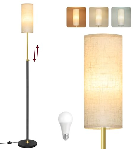 VASAGLE LED Floor Lamp, Standing Lamp with Fabric Shade, 3 Colour Temperatures, Foot Switch, 25 x 25 x 148 cm, Black, for Living Room and Reading, Lusia Collection LFL022BD03