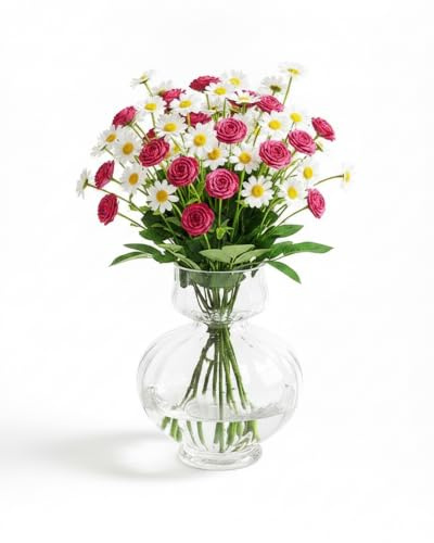Ribbed Glass Vase for Centerpieces Wide Hyacinth Clear Vase 18.3cm(H) Table | Innjoii Big Large Bulb Avocado Vases for Decorations Modern Thickness for Wedding Home Living Room Decor 15cm Width