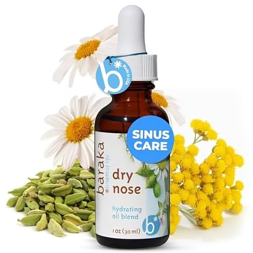 Baraka Dry Nose Nasal Oil – Hydrating Nose Moisturizer for Dry Nasal Passages, Organic Essential Oils (Cardamom, Everlast, German & Roman Chamomile) in Sesame Oil Base, 1-Pack (1-oz Dropper Bottle)