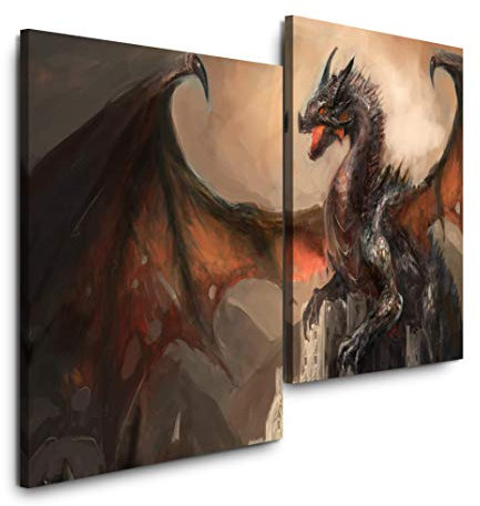 Sinus Art dunkler Drache 120x80cm 2 Kunstdrucke je 70x60cm Kunstdruck modern Wandbilder XXL Wanddekoration Design Wand Bild