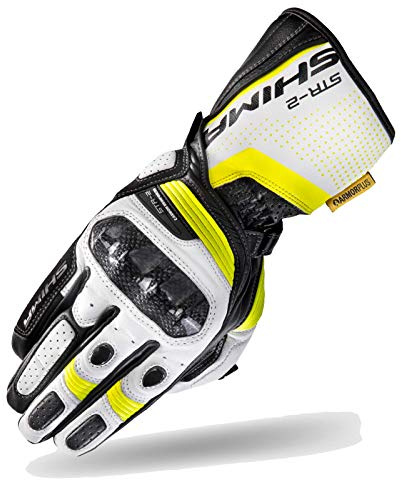 SHIMA STR-2 Motorradhandschuhe Herren - Touchscreen, Sommer, Sport Leder Handschuhe mit Carbon Knöchelprotektor, Handflächen- und Fingerschieber, Verstärkte Handfläche (Fluo, XL)
