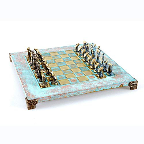 Manopoulos Cycladic Art Chess Set - Bronze Material - Blue Oxidized Chess Board