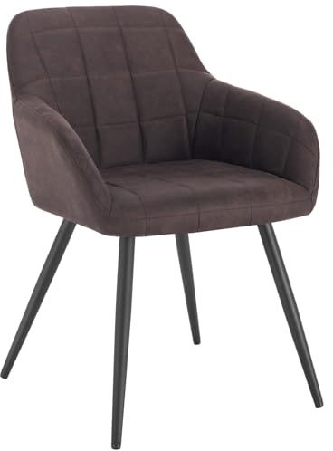 WOLTU Esszimmerstühle 1er Set, für Küche, Wohnzimmer, Schlafzimmer, Küchenstühle mit Armlehnen Metallbeinen, gepolsterte Sitzfäche aus Stoffbezug, bis 150 kg belastbar, Dunkelbraun | Stuhl mit hoher Armlehne, gepolstert, Metallbeine, für Esszimmer, Wohnzimmer und Schlafzimmer