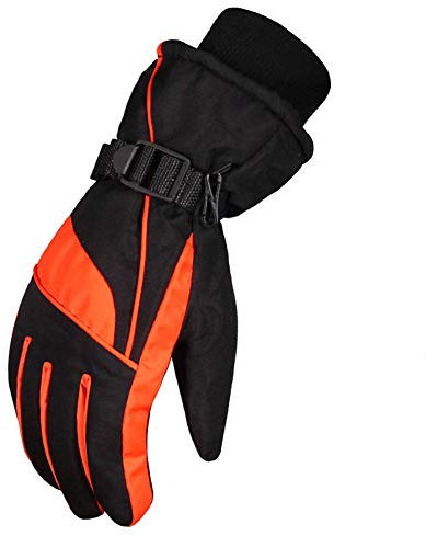 Gants Ski, Étanche et Coupe-Vent, Plus épaississement de Velours, Élastique, Tissu Antidérapant Rectangulaire, Chaud et Confortable, Convient aux Sports de Plein air (Orange)