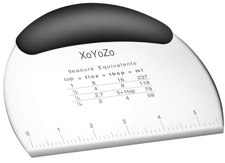 XoYoZo 1 pcs Dough Pastry Scraper Chopper/Stainless Steel Dough Scraper Cutter with Ergonomic Rubber Non-Slip Grip/Dough Scraper Cutter/Pro Pastry Pizza Cutter Chopper (Black) (Red)