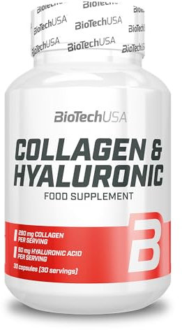 BioTechUSA Collagen & Hyaluronic | 280 mg di collagene e 60 mg di acido ialuronico per dose | Facile da assumere | Senza glutine, 30 capsula