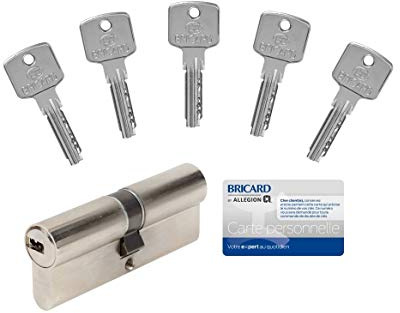 Bricard CYLINDRE A6, 40+40 NON DEBRAYABLE fourni avec 5 Clés, anti perçage et crochetage. Garantie 10 ans