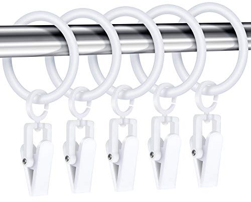 30 Pezzi Anelli per Tende con 30 Pezzi Clip per Tende Clip Anelli per Asta per Tenda da Doccia in Plastica Anello Decorativo per Tendaggi con Clip per Tenda, 30 mm (Bianco)