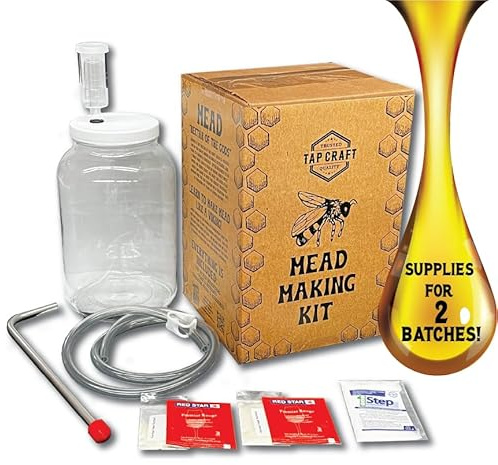 TAPCRAFT Honigmead-Herstellungs-Set mit wiederverwendbarem Weithalsfermenter mit 2 Chargen – Fermentationsset für Ihren eigenen Honigwein zu Hause – tolle DIY-Geschenkidee