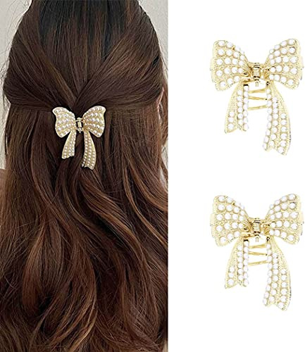 Runmi Perlen-Haarklammern, goldfarben, Schmetterlings-Haarklammern, Metall-Haarschmuck für Damen und Mädchen, 2 Stück