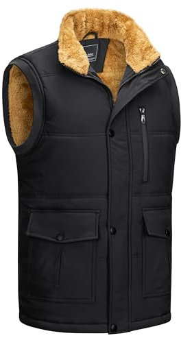 KEFITEVD Weste Herren Winter Thermo Weste Ärmellose Fleeceweste Stehkragen Jagdweste Unifarben Arbeitsweste Männer Schwarz 3XL