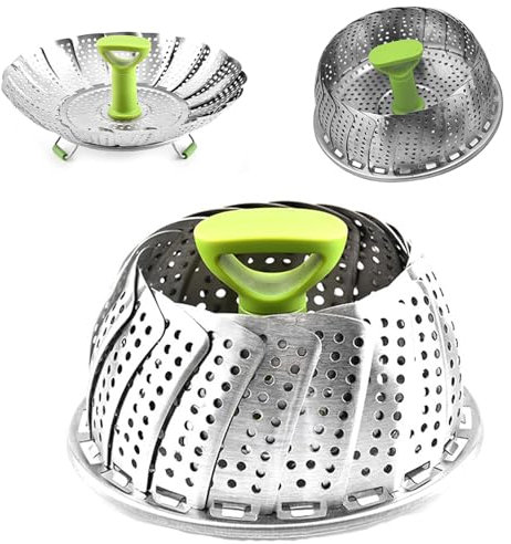 Dampfgarer aus Edelstahl, Klappbarer Dampfgareinsatz, mit Verbrühsicherem Griff und Rutschfesten Beinen, Geeignet für Dampfgareinsätze für Gemüse und Meeresfrüchte(Kleine Größe)