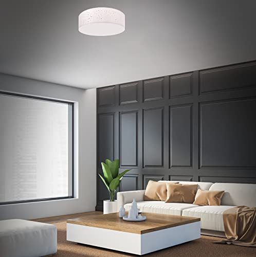 Trango 3141L LED Deckenleuchte mit 50cm Ø Sternenhimmel Stoffschirm in *WEISS* rund inkl. 3x E27 LED Leuchtmittel 3000K warmweiß Wohnzimmer Schlafzimmer Flur Gästezimmer Bürolampe Stoffdeckenleuchte