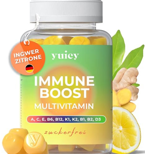 Hochdosierte Ingwer & Zitrone Vitamin Gummibärchen - Multivitamin Gummies mit 22 Vitaminen (C, D3, E, A) & Mineralien - Vitamin Gummies für Erwachsene - Vitamin Bärchen fürs Immunsystem - 60 Gummies