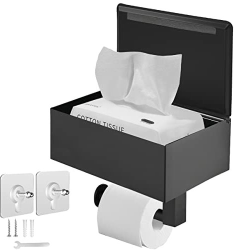 Matt Schwarzer Toilettenpapierhalter mit Ablage, Spülbarer Wischtuchspender und Aufbewahrung für Das Badezimmer – Halten Sie Lhre Wischtücher Außer Sichtweite – Wandhalterung aus Edelstahl (Schwarz)
