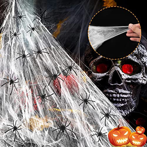 AOMAIGAD Ragnatele Decorative,Ragnatele Halloween,Decorazioni di Halloween di ragnatele estensibili，per Decorazioni per Feste di Halloween(200 g di Ragnatela, 40 Ragni)