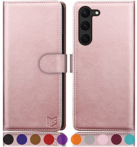 SUANPOT [RFID Schutz für Samsung Galaxy S23 5G Hülle PU Leder Handyhülle Lederhülle Klapphülle Kartenfach Flip Cover für Samsung S23 Handy hülle Leather Wallet Phone Case Roségold
