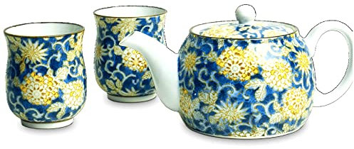 Lujo - Tetera - 3 piezas - Juego de té japonés - Patrón floral - Último Modelo 2022 - Tetera de doble pared - Con 2 - Tazas - Tazas - Regalo de té - Regalo para mujer - Regalo de cumpleaños mujer