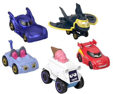 Fisher-Price DC Batwheels 5-pack leksaksbilar i skala 1:55, batbilen Bam, Redbird, Kitty, Snowy och Batwing, formgjutna Batcast-metallfordon, från 3 år, HML20