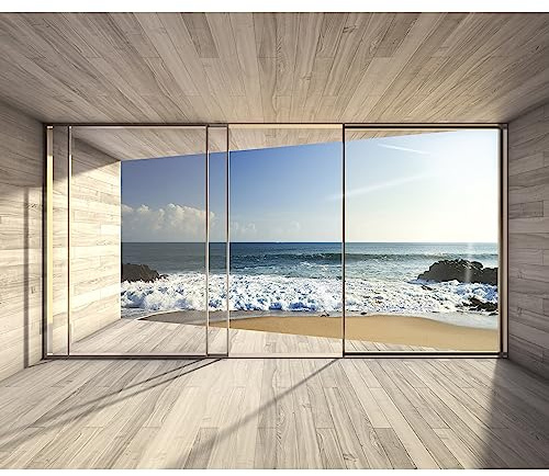 murando - Fototapete Premium-Vlies Meer Fenster, 300x210 cm, Schlafzimmer | Premium-Vliesstoff, Full HD Druck, hochwertige Verarbeitung fürs Wohnzimmer, schnelle Montage, lichtbeständig, geruchsfrei
