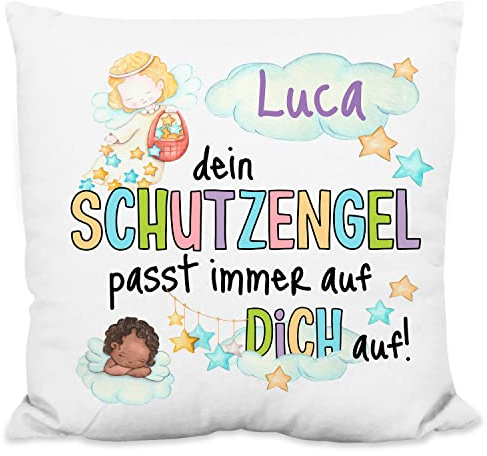 True Statements Beschützer Kissen personalisiert „Name Dein Schutzengel passt Immer auf Dich auf!“ - 40x40cm, inkl. Kissen-Füllung - Geschenk Geburtstag Weihnachten