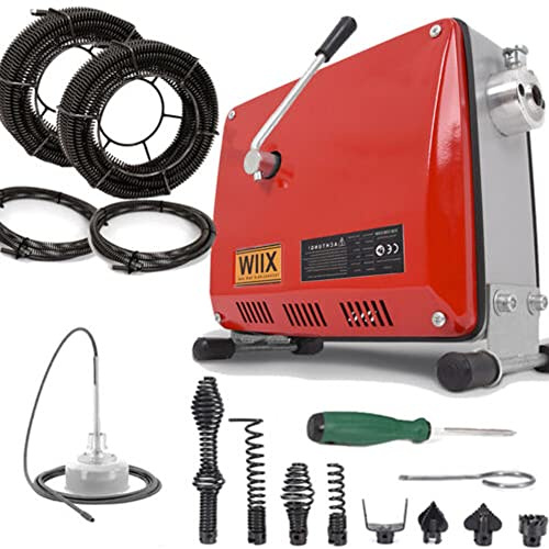 39.5m Spirale & 8 Köpfe Rohrreinigungsgerät 500W 450U/M für Ø30-100mm Rohr | Drain Clean Elektrische Rohr-Reiniger Reinigung Abflussreiniger Werkzeug für Sewer Badewanne