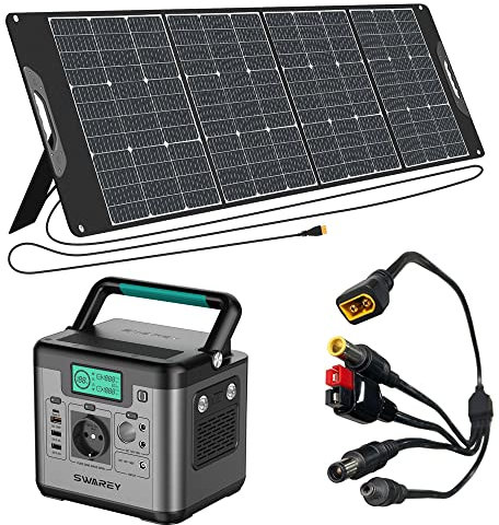 SWAREY Generateur Electrique Portable 518W 220V avec Panneaux Solaire 200W kit Groupes éléctrogènes Solaires Alimentation de Secours