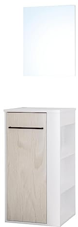 ONDÉE, Mobile da Appoggio Collezione Nova, Moderno e Funzionale, 1 Porta con Chiusura Progressiva, Apertura e Cassone Reversibile, Consegnato in kit, melaminico Bianco Porta Legno, Lavabo in resina