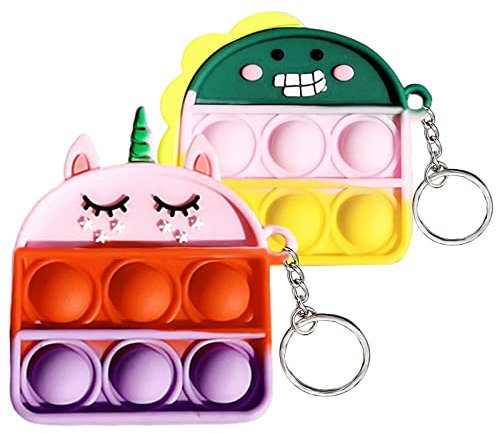 Steemjoey 2 Stück Pop Push It Fidget Toy, Silikon Schlüsselanhänger Spielzeug, Stressabbauendes Handspielzeug für Kinder und Erwachsene Linderung Autismus, OCD, ADHD