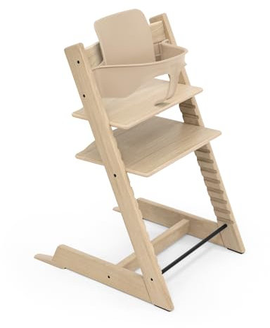 Seggiolone Tripp Trapp di Stokke (Oak Natural) con Baby Set (Natural) - Sedia regolabile ed evolutiva per bambini e adulti - Design ergonomico e classico