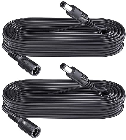 Security-01 2-Pack DC 12 V Strom-Verlängerungskabel für CCTV-Überwachungskamera, DVR, Standalone, DC-Verlängerungskabel, 5,5 mm x 2,1 mm, 3 m, Schwarz