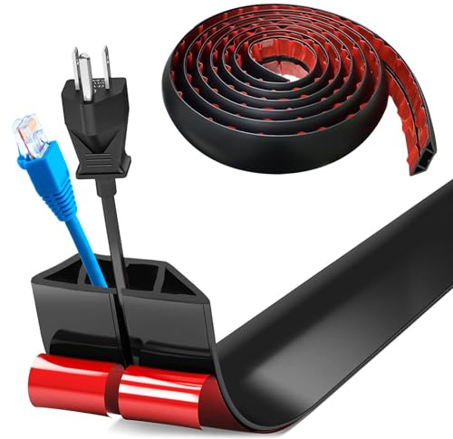 Bocguy Cache Cable Sol, Petit Canal de Câble Flexible, 5M x 4cm Goulotte Passe Cable Sol Silicone, Cache Fil Électrique Sol Auto-Adhésif pour Tous Les Câbles (Noir - Côtés Trapézoïdaux)