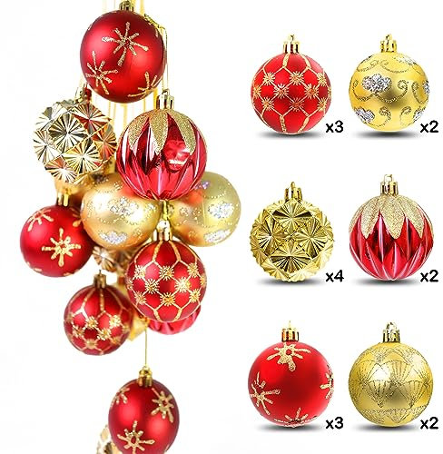Regendeko Rot Gold Weihnachtskugeln Set Christbaumkugeln Kunststoff Weihnachten Dekoration Weihnachtsbaumschmuck Christmas Decorations