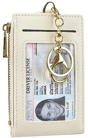 Cynure Damen & Herren Leder RFID Blocking Kartenhalter Slim Small Zipper Keychain Fronttasche Geldbörse mit 2 ID Fenster