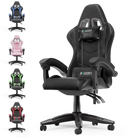 bigzzia Ergonomic Gaming Chair - Gamer Chairs with Lumbar Cushion + Headrest, Height-Adjustable Office & Computer Chair for Adults (without footrest, Black)