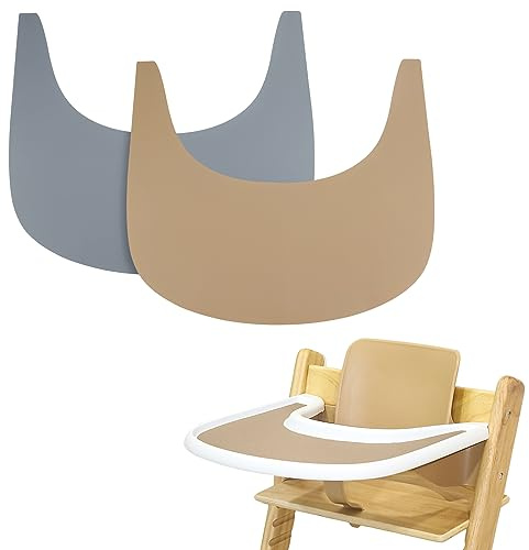 2 Stück Hochstuhl Tischset Silikon Sauber und Hygienisch Geeignet für Tripp Trapp Hochstuhl Tablett (Grau/Braun)
