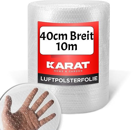 KARAT Luftpolsterfolie 1x Rolle für Möbel 10m X 40cm Breite Noppenfolie Verpackungsfolie für Umzug und Versand, reißfeste und recycelbare Bubble Wrap Versandrolle Knallfolie zum Schutz von Paketen
