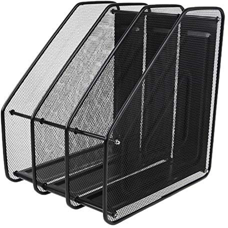 Schreibtisch Briefablage Dokumentenablage Desktop-Accessoires Organizer, 3-Säulen-Metall-Mesh-Dokument-Rack-Briefmagazin, for Home Office-Desk-Organisator Supplies Dropship (Schwarz, Silber) Dokumente