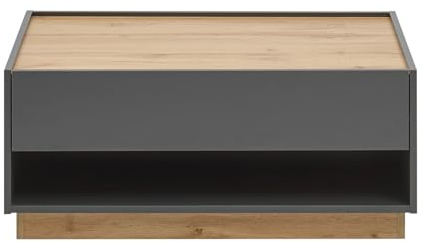 Furn.Design Couchtisch Beistelltisch in grau matt und Eiche Wotan Holz Wohnzimmertisch Kaffeetisch mit Schubkasten und Stauraum 90 x 60 cm Center