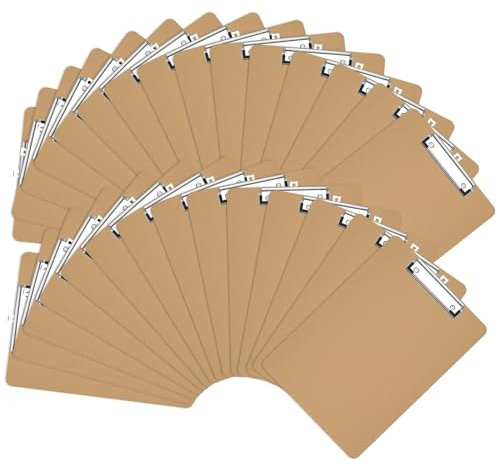 Piasoenc Lot de 25 planchettes à pince de 21,6 x 27,9 cm pour salle de classe, format A4, 22,9 x 31,8 cm avec clip bas, porte-bloc en bois recyclé