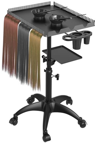 Rollwagen für Friseursalons, Salon-Tablettwagen, Trolley-Wagen für Haarverlängerungen mit Aufbewahrungsplattform und Haartrennständer, Salon-Färbetablettwagen mit Haarfärbeschalen und Werkzeugen
