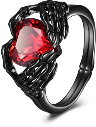 VONALA Bague Claddagh en argent sterling avec tête de mort et cœur, rubis, punk, emo, bijoux gothiques, cadeaux pour femme, anniversaire, Halloween