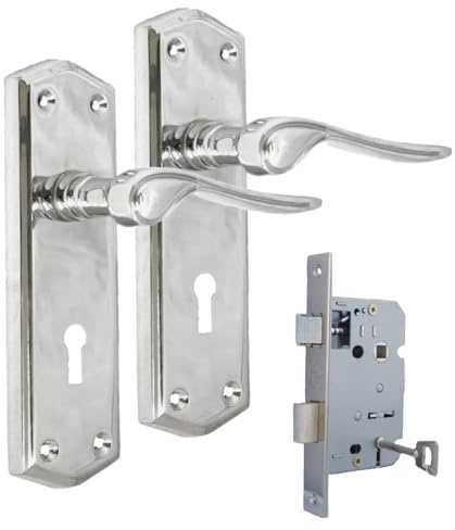 Epsom Door Handle Premium Chrome Internal Door Lock Handles with Long Back Plate and Sash Lock - Stellar Design Grip Adjustable Spindle and Seamless Finish