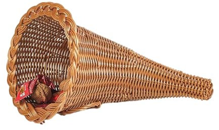 Montesy Cesta tejida multifuncional de Navidad con forma de cuerno para almacenamiento de pan de frutas para decoración de escritorio del hogar